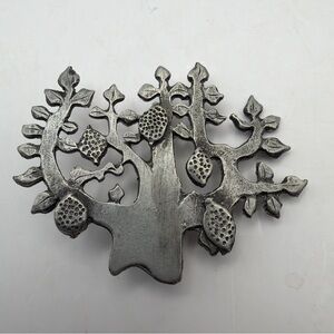 Metzke Brooch Vintage Signed Lemon Tree Pewter Pin 1960s 70s Whimsy Boho 3D